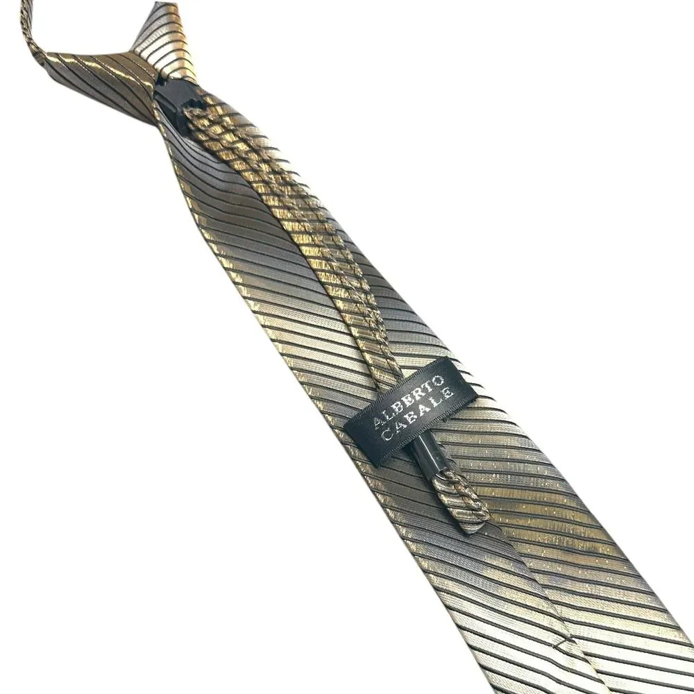 Kids Pre Tied Tie Metallic Silver Golden Shimmer Shiny Adjustable Alberto Cabale